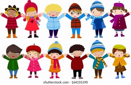 Group of children and winter