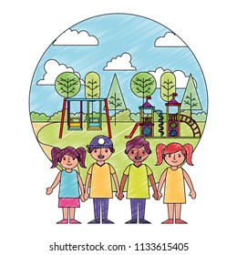 group childrens in the park playground