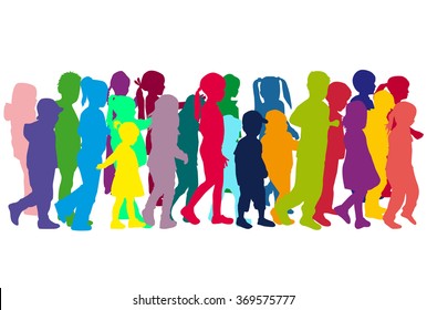 Group of children's silhouettes.