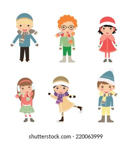 Group of children-winter boys and girls