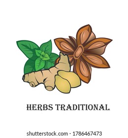 Group of chinese medicine herbs on white background. for herbs traditional to health