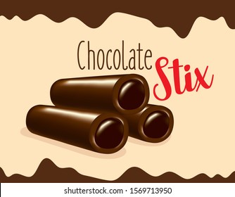 Group of chocolate mini licorice candy with chocolate sauce on brown color background - Vector by