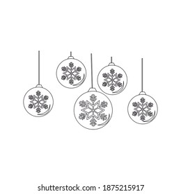 Group of christmas balls with snowflakes decoration. Vector illustration