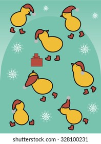 Group Christmas cartoon chickens.