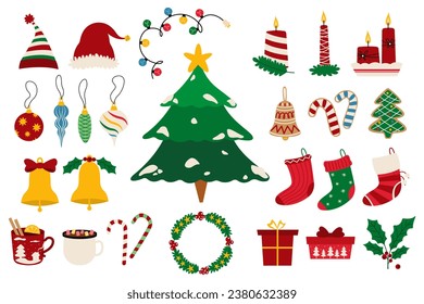 Group of Christmas symbols on white background