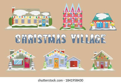 a group of Christmas village houses
