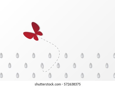 Group Chrysalis Butterfly with one transformation of  Butterfly success idea on white background , Minimal concept idea , flat lay , top