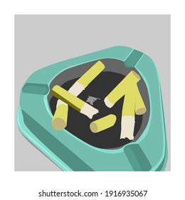 A group of cigarette butt on a triangle green place