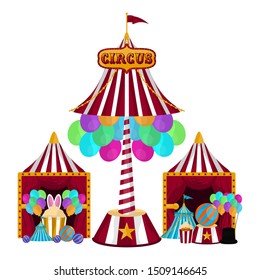 Group of circus tents with rabbit ears and balloons - Vector
