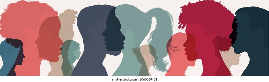 Group of citizens of different nationalities. Community of multi-ethnic and multicultural people. Affirmative action. Crowd of people of diverse culture. Racial equality. Self-confidence