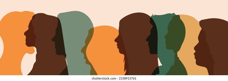 Group of citizens of different nationalities. Community of multi-ethnic and multicultural people. Self-confidence and Racial equality. Affirmative action. Crowd of people of diverse culture.
