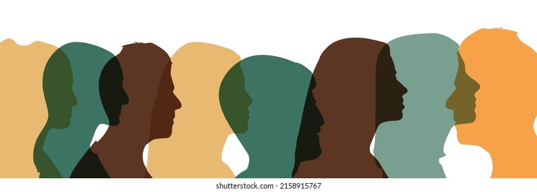 Group of citizens of different nationalities. Community of multi-ethnic and multicultural people. Self-confidence and Racial equality. Affirmative action. Crowd of people of diverse culture.