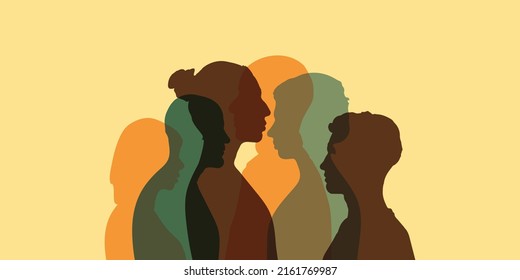 Group of citizens of different nationalities. Community of multi-ethnic and multicultural people. Self-confidence and local and regional culture. Affirmative action. Crowd of people of diverse culture