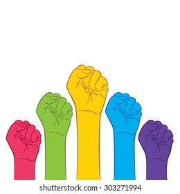Group of Clenched fist raised in air. Victory, Revolution, solidarity, punch,strike, change protest and many different mean for graphics design vector