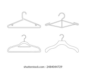 Group of Clothes Hanger Outline icon isolated on white background. Vector Illustration