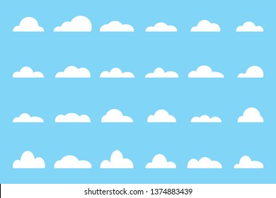 Group of Cloud Icons in flat design style isolated on blue background, vector illustration Eps 10.