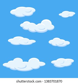 Group of Cloud Icons in flat design style isolated on blue background, vector illustration Eps 10.