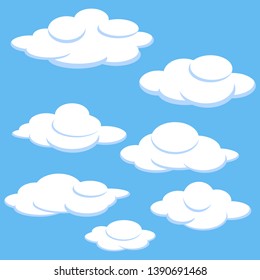 Group of Cloud Icons in flat design style isolated on blue background, vector illustration Eps 10.