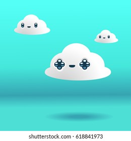 A group of clouds characters in kawaii style. Vector Illustration