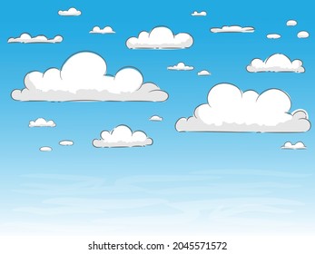 Group of clouds on blue sky, cloudy background of cartoon view, vector
