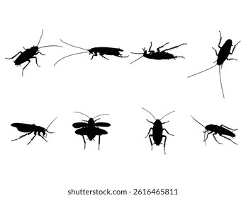 Group of Cockroach Silhouette isolated white background. Vector Illustration