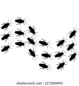 Group of cockroach silhouettes. Isolated on a white background. Get rid of cockroaches as they are very dangerous and dirty. Vector illustration