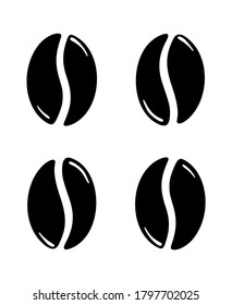 Group of coffee beans. Hand drawn graphic vector illustration in black isolated on white background.