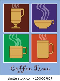 A group of coffee cups of different sizes.