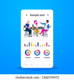 Group Of College Students Eating Lunch Together Friends Sitting At Cafe Table Teenagers Having Conversation During Dinner Infographic Flat Full Length Copy Space