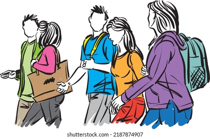 group of college students together back to school concept vector illustration