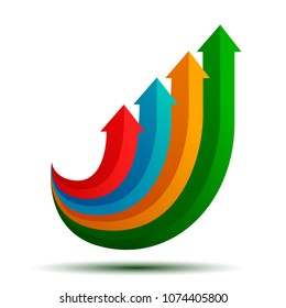 Group colored arrows directed upwards - vector