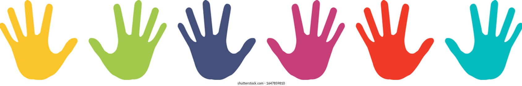 Group of colored hands in a row