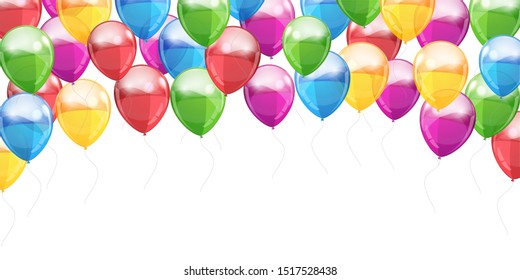 Group colored helium fly balloons banner background - stock vector