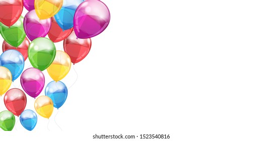 Group colored helium fly balloons banner background - vector
