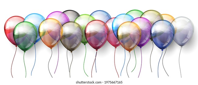 Group colored helium fly balloons isolated on white background - stock vector