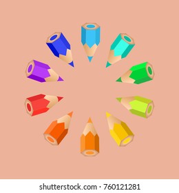 A group of colored pencils sorted as a rainbow. Vector illustration