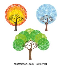 Group colored trees on white background