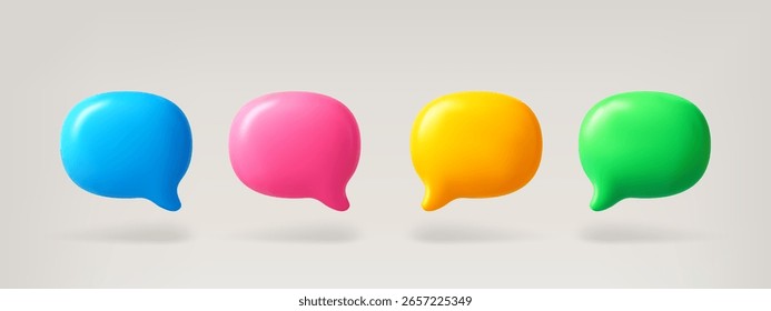 Grupo de Vector colorido de la burbuja del discurso 3D, cuadro de diálogo en blanco para el concepto del mensaje y de la comunicación del pensamiento.