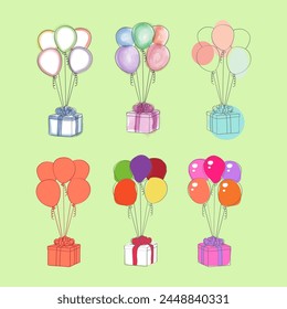 A group of colorful balloons soaring high in the air, carried by the wind. The balloons are buoyancy and float gracefully