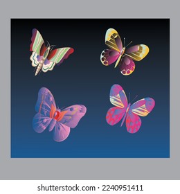 A group of colorful butterflies flying in the night air