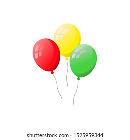 Group of colorful flat helium balloons isolated on white background.