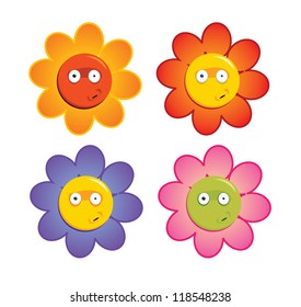 Group of colorful flowers with funny expression , vector illustration