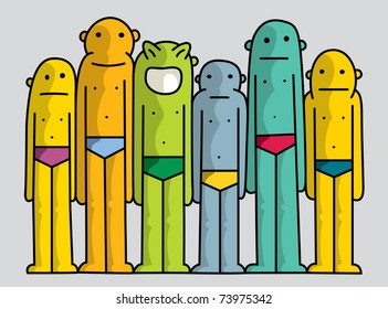 A Group of Colorful funny Children in Underwear