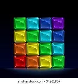 Group of colorful glass blocks forming a cube and representing seven colors of the spectrum (other images from this series are in my gallery)
