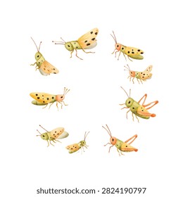 Group of colorful grasshoppers with spots
