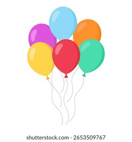 Group of colorful helium balloons floating together, perfect for celebration themes like birthday, party, or festive decoration.