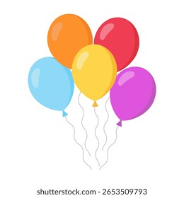 Group of colorful helium balloons floating together, perfect for celebration themes like birthday, party, or festive decoration.