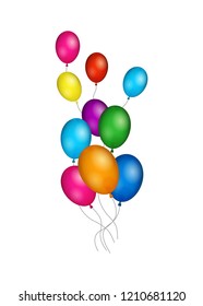 Group of colorful helium balloons isolated on white background.