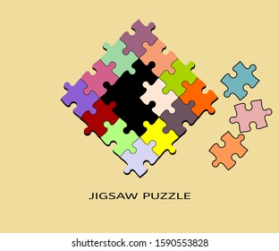 Group of Colorful jigsaw puzzles in the center of the image,some missing jigsaw puzzle piece,Teamwork Business concept,Vector illustration.