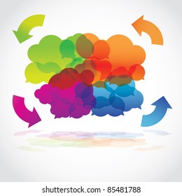 Group of colorful lava speech clouds with arrows, vector